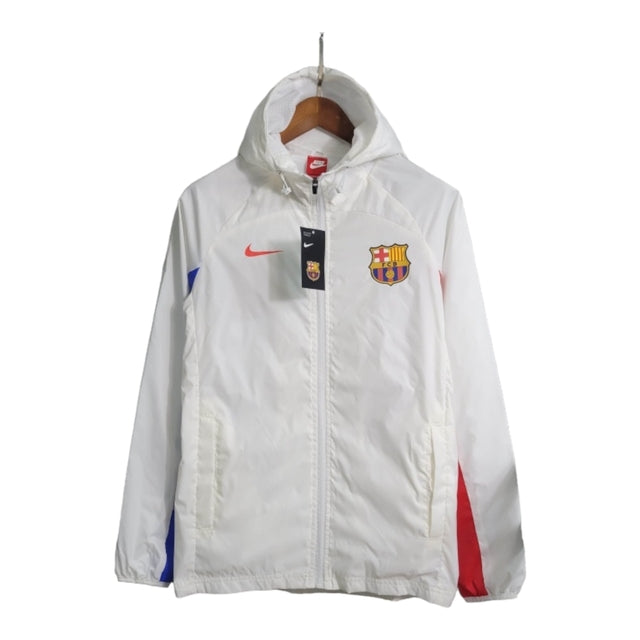 Jaqueta Corta-Vento Barcelona 23/24 - Branca com detalhes em vermelho e azul