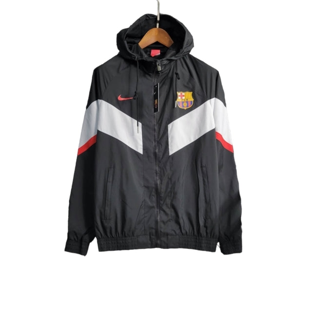 Jaqueta Corta-Vento Barcelona 23/24 - Preta com detalhes em vermelho e branco