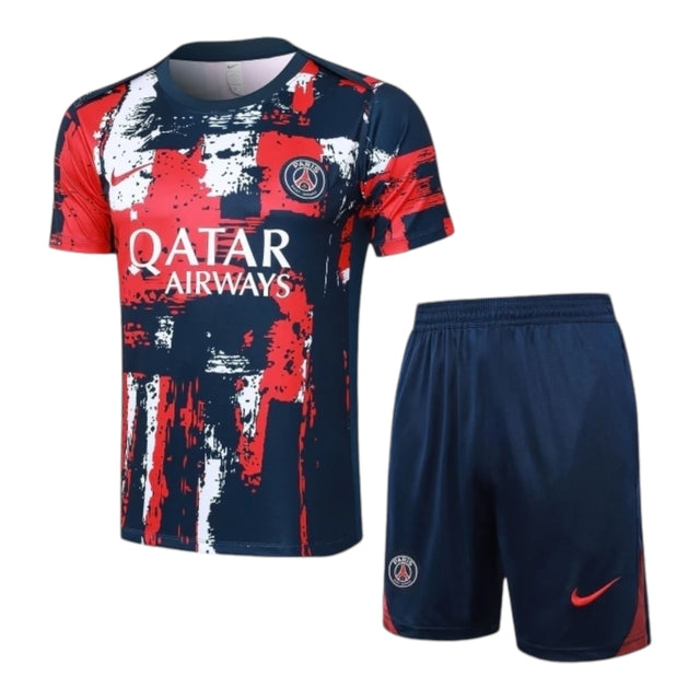 Kit Treino adulto - Camisa e Shorts - Paris Saint-Germain Nike 24/25 - Azul com detalhes em vermelho e branco