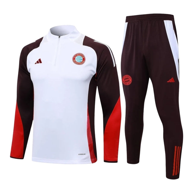 Conjunto Bayern de Munique 24/25 - Masculino Adidas - Branco e vinho com detalhes em vermelho