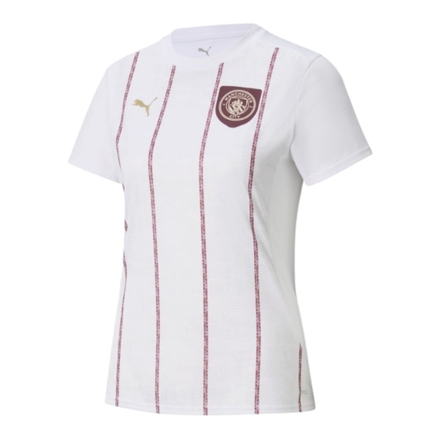 Camisa Manchester City Pré-jogo 25/26 -  Adidas Feminina - Branca com detalhes em vinho