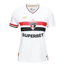 Camisa São Paulo I 25/26 -  New Balance Feminina - Branca com detalhes em vermelho e preto