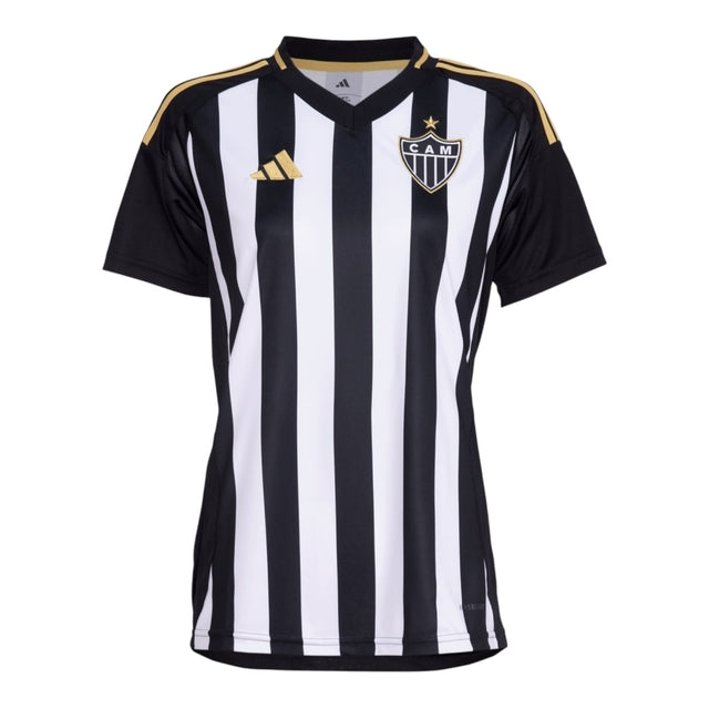Camisa Atlético Mineiro I 25/26 -  Adidas Feminina - Preta com listras branca com detalhes em amarelo