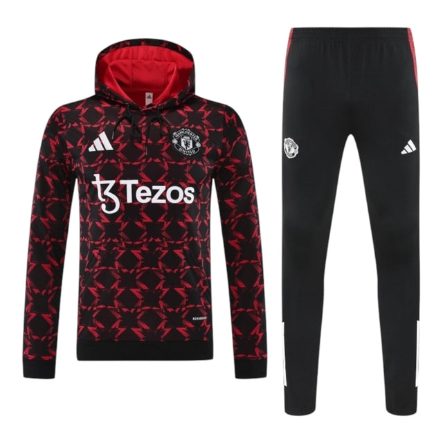 Conjunto Manchester United Treino 25/26 - Masculino Adidas - Preto com detalhes em vermelho