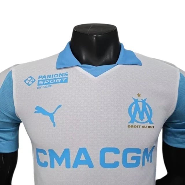 Camisa Olympique Marseille I 25/26 - Jogador Puma Masculina - Branca e azul