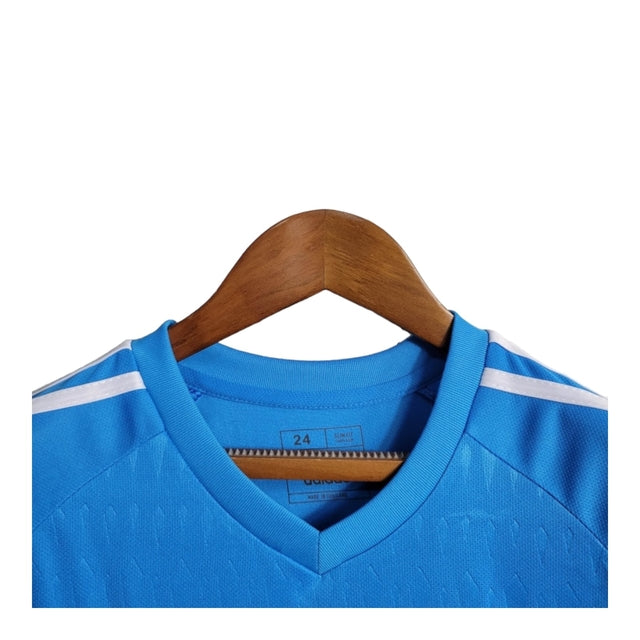 Kit Infantil Real Madrid Goleiro I 23/24 - Adidas - Azul com detalhes em preto e branco