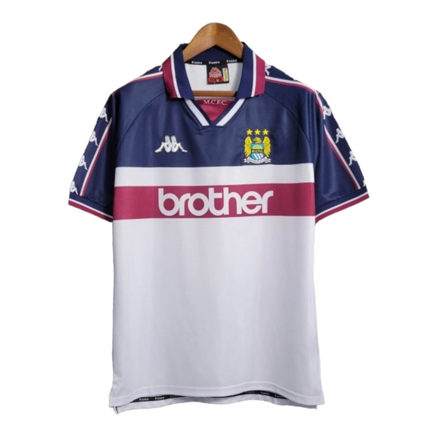 Camisa Retrô Manchester City II 97/98 - Masculina Kappa - Branca com detalhes em azul e vinho