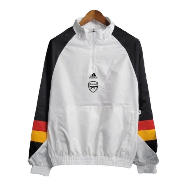 Jaqueta Corta-Vento Arsenal 23/24 - Branca com detalhes em preto e vermelho e amarelo