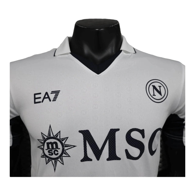 Camisa Napoli II 24/25 - Jogador EA7 Masculina - Branca com detalhes em azul