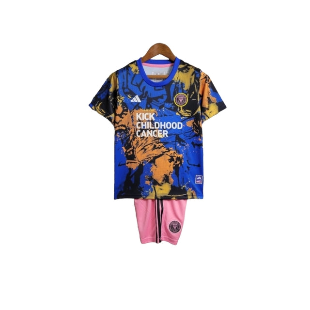 Kit Infantil Inter Miami CF 23/24 - Adidas - Azul com detalhes em amarelo e laranja