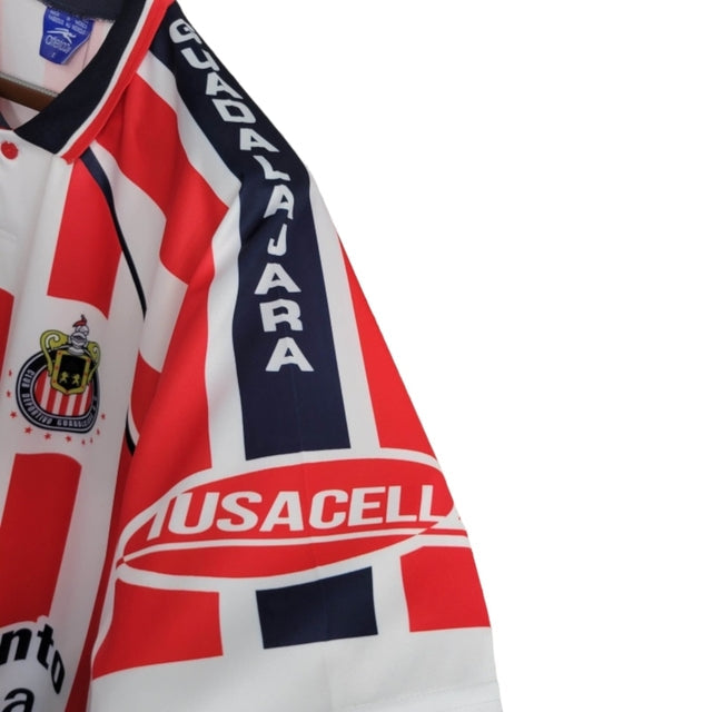 Camisa Retrô Chivas Guadalajara 2002/2003 - Masculina Atlética - Branca com detalhes em vermelho e azul