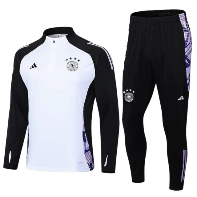 Conjunto Seleção Alemanha Treino 23/24 - Masculino Adidas - Branco com detalhes em preto e roxo