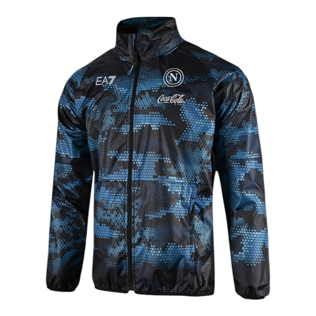 Jaqueta Corta-Vento Napoli Treino 24/25 - Masculina EA7 - Preta com detalhes em azul