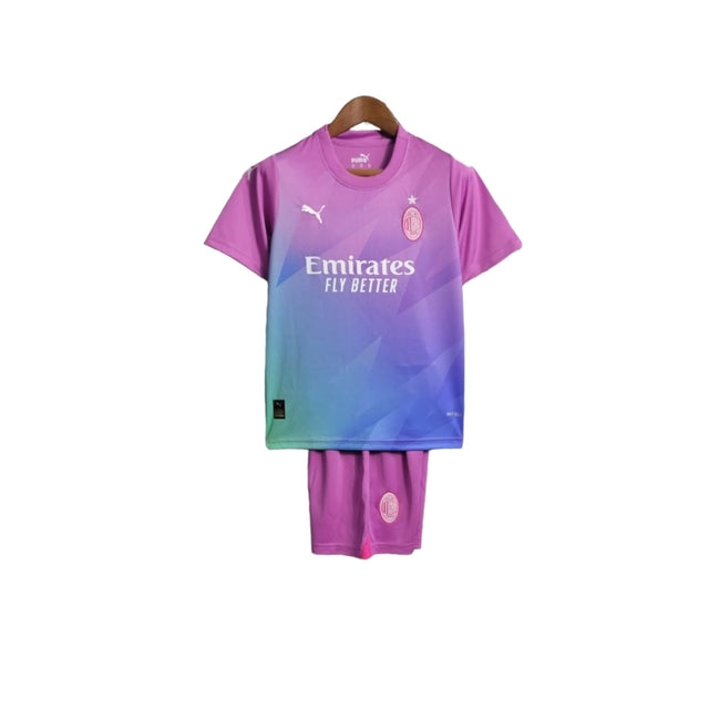 Kit Infantil AC Milan III 23/24 - Puma - Rosa com detalhes em roxo e verde