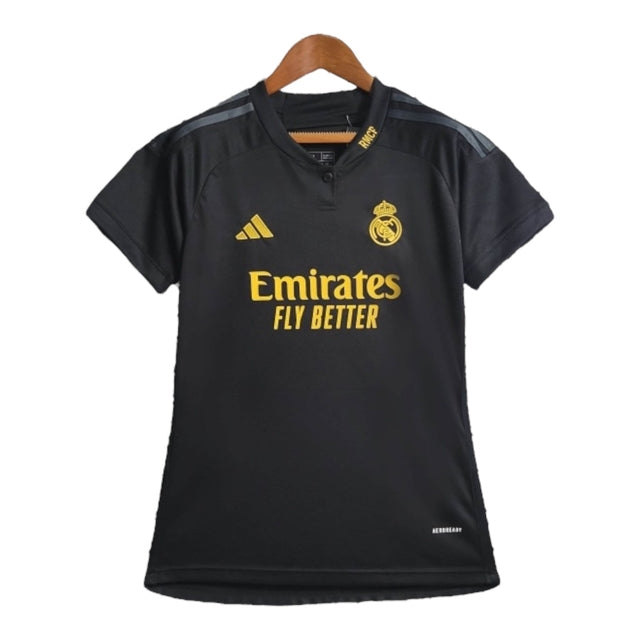 Camisa Real Madrid III 23/24 - Feminina Adidas - Preta com detalhes em cinza
