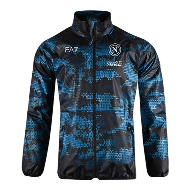 Jaqueta Corta-Vento Napoli Treino 24/25 - Masculina EA7 - Preta com detalhes em azul