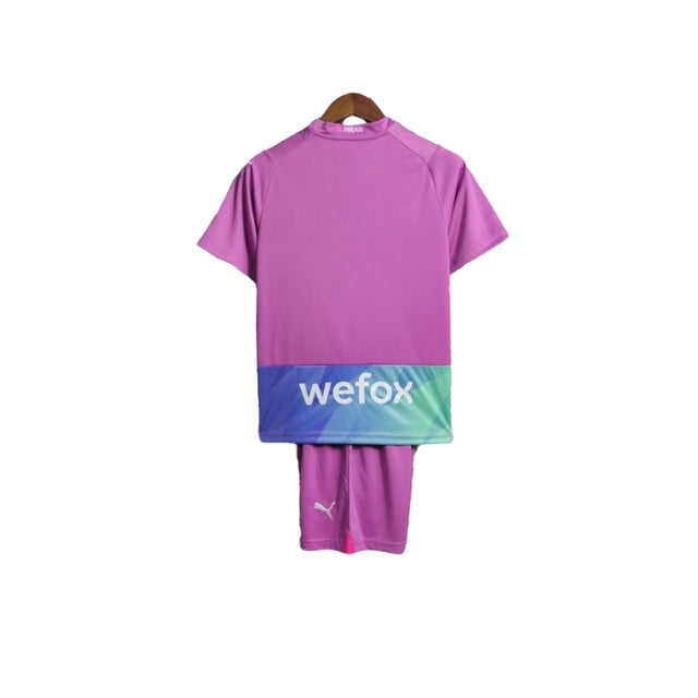 Kit Infantil AC Milan III 23/24 - Puma - Rosa com detalhes em roxo e verde
