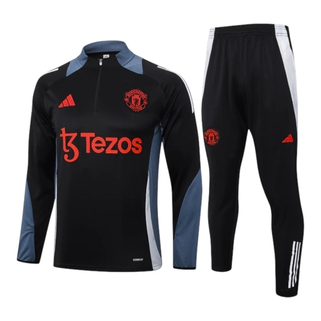 Conjunto Manchester United Treino 24/25 - Masculino Adidas - Preto com detalhes em cinza