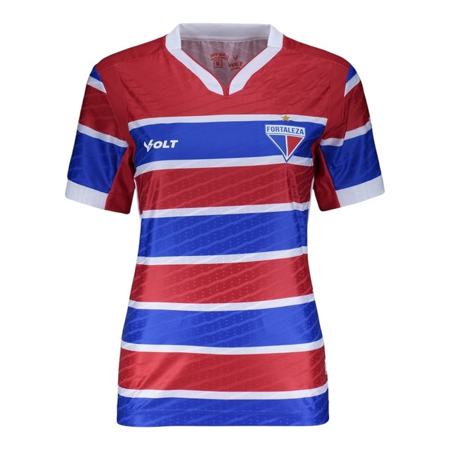 Camisa Fortaleza I 25/26 -  Volt Feminina - Vermelha e azul com listras em branco